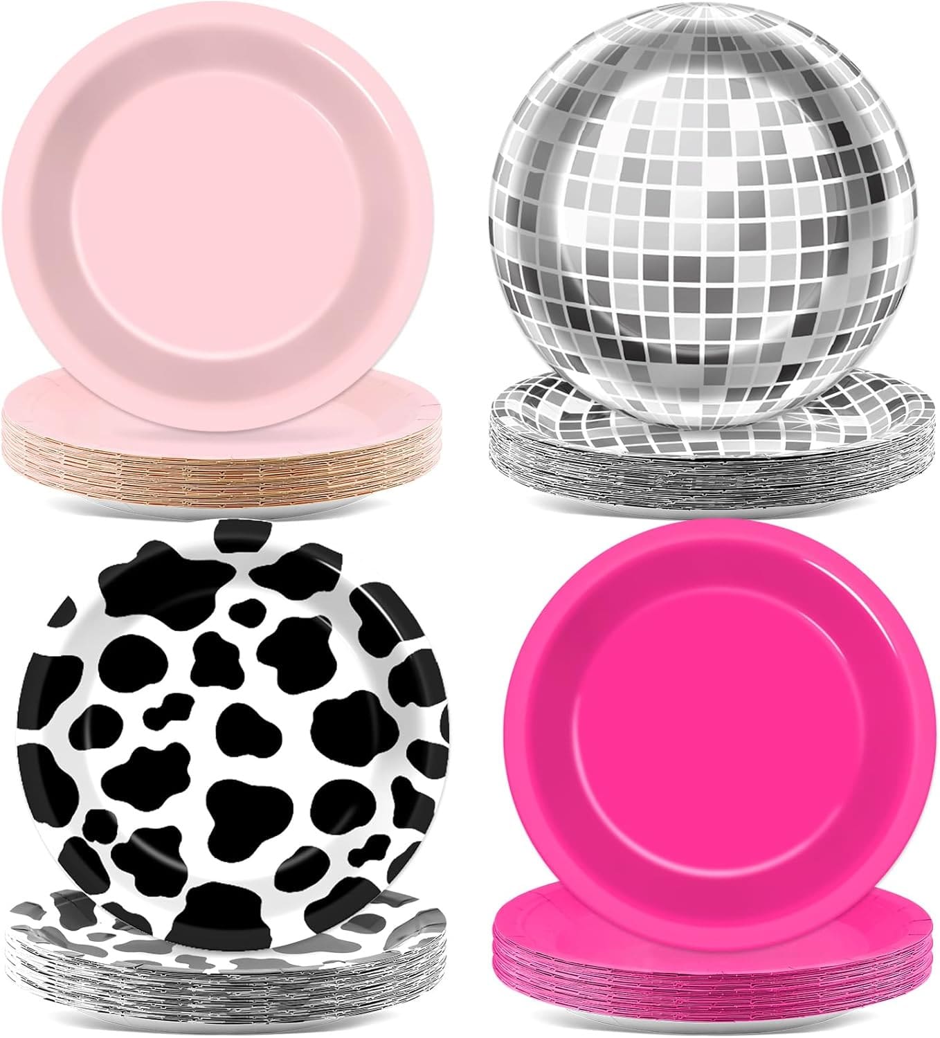 48Pcs Western Cowgirl Party Paper Plates For Cow Print Themed Party Supplies 7" Hot Pink Disco Ball Disposable Dessert Plates For Cowgirl Birthday Bachelorette 80s 90s Disco Shower Party Decorations - 彩色 - 查看 1