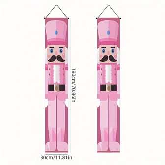 Charming Pink Nutcracker Polyester Banner Set - Multipurpose Outdoor And Indoor Decor For Parties, Home Entryways And Patios
