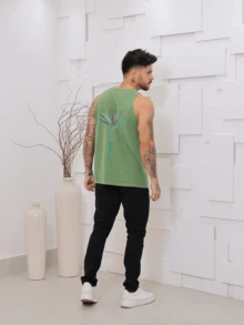 Men's Standard Sleeveless Printed Summer Tank Top With Stonewashed Knit Stitching. - màu xanh lá - Xem 1