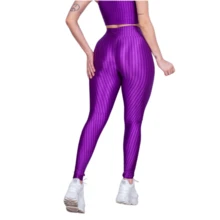 Set Of 3 Women's 3D Leggings, Leggings In Supplex Fabric, For Gym, Walking, And Butt Lifting. - 黑/紫/藍 - 查看 3