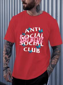 Anti Social Bad Boyz Club Graphic With Blue Butterflies Creates A Bold Tee Statement 220g For Casual Fashion.The Anti Social Motif For Stylish Individualism. - Đỏ - Xem 6