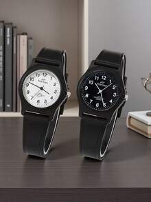1pc Fashion Casual Black Quartz Watch, Battery Powered, Unisex, Suitable For Outdoor Sports & Leisure - Black - View 1