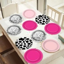 48Pcs Western Cowgirl Party Paper Plates For Cow Print Themed Party Supplies 7" Hot Pink Disco Ball Disposable Dessert Plates For Cowgirl Birthday Bachelorette 80s 90s Disco Shower Party Decorations - 彩色 - 查看 5