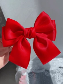 1 chiếc nơ cài tóc nữ, nơ cài tóc satin dễ thương, nơ cài tóc đuôi dài kiểu retro, nơ cài tóc kim loại, phụ kiện cần thiết cho mùa tựu trường, kẹp tóc, ghim cài tóc, phụ kiện tóc cho nữ, phụ kiện đội đầu, ghim cài tóc - Đỏ tươi - Xem 5
