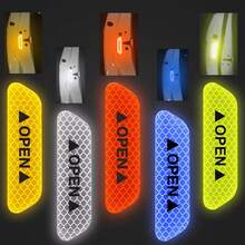 4pcs Open Door Reflective Stickers, Safety Warning Reflective Film, Car Door Anti-Collision Strips, Anti-Scratch Decorative Stickers - one-size - View 4