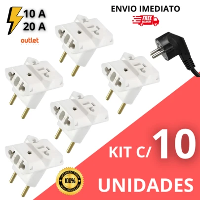 Adaptador de Tomada T Benjamin Kit com 5 Unidades Triplo 10A/20A Plug Maciço Durável Universal Multiuso