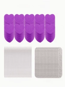Set Of 3 Pink And Purple Sequin Nail Tools: Includes 1 Nail Buffer Block, 1 Heart-Shaped Double-Sided Sponge File, And 1 Strip-Shaped Double-Sided Nail File. Suitable For Manicures, Pedicures, And Polishing/Finishing In Jewelry Making, Featuring Shiny Pink Sequins. - Multicolor - View 7
