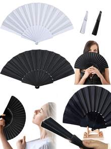 黑色经典折叠手扇，夏季降温佳品，优雅时尚的黑色折叠扇，方便携带，可轻松放入包中，适用于婚礼、派对、演出、舞蹈、家居装饰、节日、生日礼物、毕业礼物等多种场合。 - 彩色 - 查看 9