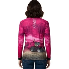 Camiseta Camisa Blusa Agro Feminino Trator Com Proteção Uv50 - Rosa Bebê - Visão 3