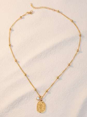 不锈钢女士项链，复古奢华金色项链 | 金色玫瑰花圆形吊坠 + 珍珠链细节，适合日常佩戴/节日礼物，精致珠宝