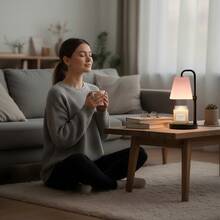 xoddi 1 PCS Candle Warmer Lamp With Timer, Frosted Lampshades Eye Protect Scented Candle Jars Electric Wax Melter Bedroom Bedside End Table Desk Night Light Adjustable Height Warm White Aethetic Room Decor Dimmer House Warming Home Women Gifts Metal Base-(Pink) - 查看 6
