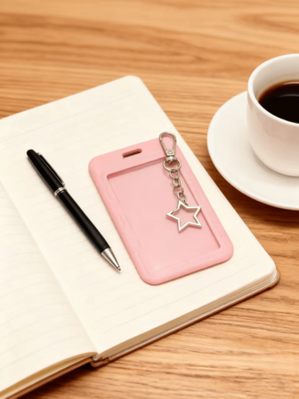 White Card Holder With Star Pendant, Can Be Used As Bag Charm, Keychain, Holds ID, Business Cards, Transit Cards, Meal Cards