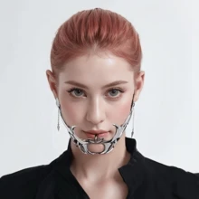 Cyber-Punk Masquerade Mask For Men And Women, Party And Prom Metal Mask, Mask Cosplay Jewelry Gifts, Liquid, Irregular Face Accessories - 下巴 - 查看 1