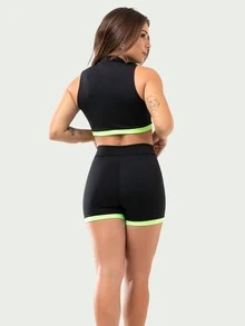 Women's High Neck Fitness Gym Set - màu xanh lá - Xem 2