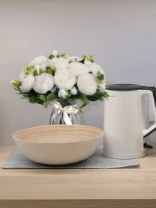 Nejlue Artificial Flowers/Plants1111 Home & Living 1束仿真牡丹花，白色仿真牡丹花束，婚礼新娘花束，仿真玫瑰花束，适用于家居装饰、房间装饰、桌面装饰、婚礼装饰、卧室装饰、花园装饰、室内外装饰 - 白色 - 查看 6