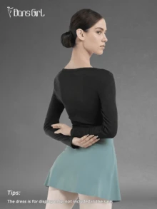 DonsGirl 一件式女式针织芭蕾热身上衣 - 长袖前结设计，优雅百搭毛衣，适合芭蕾/现代舞和日常穿着 - 黑色 - 查看 7