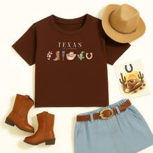 Camiseta Algodão Infantil Unissex Estampado Texas Or Someore 921 Blusa Country Rodeio Look Modinha Tecido Confortável - Marrom - Visão 2