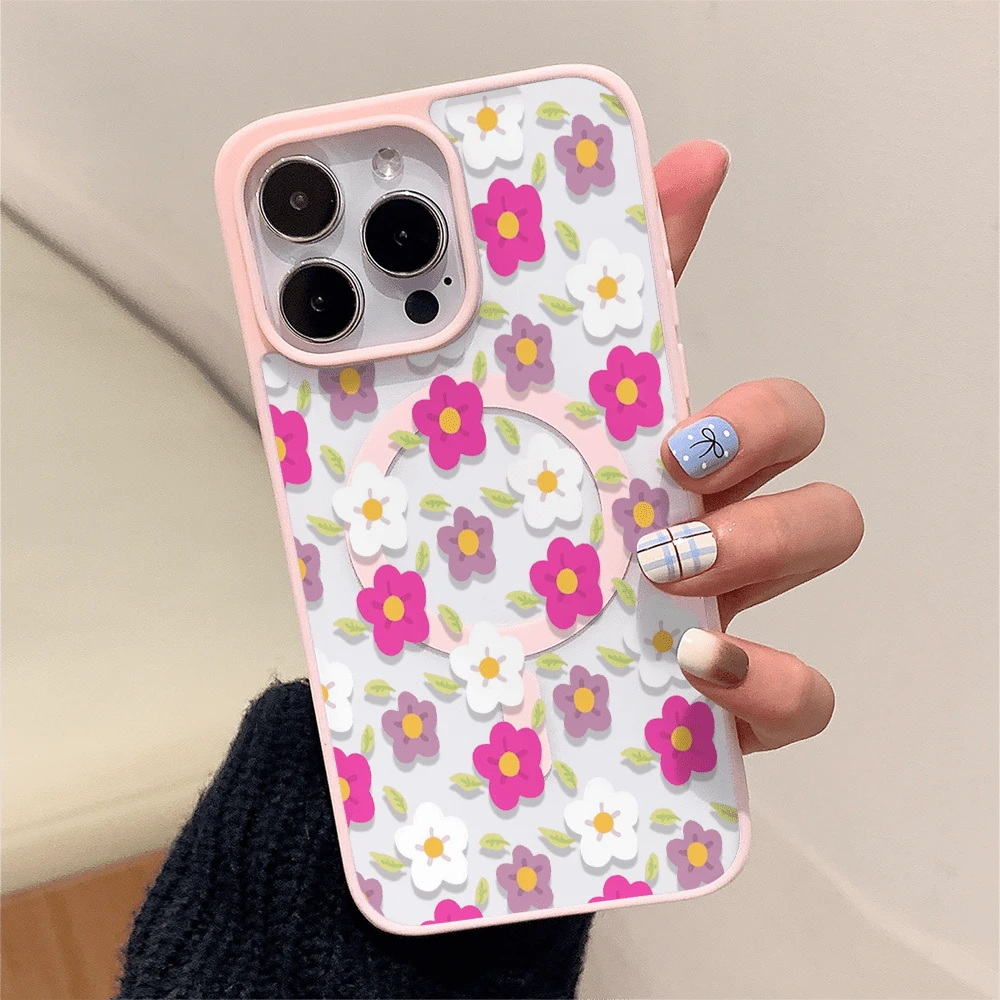 Patrón floral, carcasa de teléfono simple y de moda, compatible con iPhone 11 / 12 / 13 / 14 / 15 / 16 / Pro / Max y Galaxy plus / Pro / S22 / S23 / S24 / s25 / ultra / fe. Muy adecuado como regalo de vacaciones, regalo de San valentín. - Rosa - Ver 1