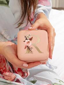 1pc Travel Jewelry Box, Jewelry Box, Gift Jewelry Box, Storage Box, Women's Jewelry Box, Earring Box - Floral Letters - View 3