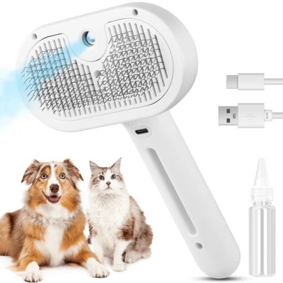 3-In-1 Cat Steam Brush, Pet Steam Brush Suitable For Long & Short Hair Cats & Dogs, Pet Deshedding Spray Brush For Small Animals Shedding & Grooming, With Release Button Water Mist Spray Brush