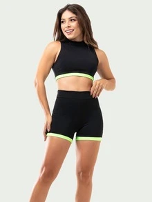 Women's High Neck Fitness Gym Set - màu xanh lá - Xem 1