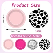 48Pcs Western Cowgirl Party Paper Plates For Cow Print Themed Party Supplies 7" Hot Pink Disco Ball Disposable Dessert Plates For Cowgirl Birthday Bachelorette 80s 90s Disco Shower Party Decorations - 彩色 - 查看 2
