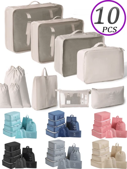 10/1 Piece Portable Travel Storage Set, Foldable Luggage Organizer Bags, Wardrobe Dust-Proof & Moisture-Proof Suit, Handheld Bag, Storage Bag, Business Travel Organizer, Large Capacity Makeup Case, Suitable For Clothes, Shoes, Underwear, Gifts, Holidays And Festivals Like Halloween, Christmas, Multipurpose For School Supplies, College Dorm Decoration, Bedroom Decor, Student & Teacher Necessities, Travel Essentials
