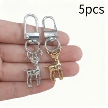 金属鹿钥匙扣套装 - 银色金色驯鹿吊坠钥匙扣，带龙虾扣，适合作为圣诞派对礼物 - 扣式吊墜 - 查看 1