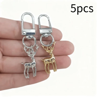 金属鹿钥匙扣套装 - 银色金色驯鹿吊坠钥匙扣，带龙虾扣，适合作为圣诞派对礼物