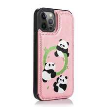 Original Osos pandas bambú verde Patrón Funda de piel para teléfono 16 Pro Max/16 plus/ 15 Pro Max/15 Plus/14 Pro Max/14 Plus/13 Pro Max/13 Plus/12 Pro Max | Tacto de piel auténtica con funcionalidad de cartera multitarjetas | Regalos de gama alta - Rosa - Ver 3
