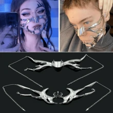 Cyber-Punk Masquerade Mask For Men And Women, Party And Prom Metal Mask, Mask Cosplay Jewelry Gifts, Liquid, Irregular Face Accessories - 整套 - 查看 3
