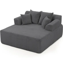 Bosmiller 58" Chaise Lounge Chair Indoor, Oversized Corduroy Boneless Sleeper Sofa Bed With Armrests & 4 Pillows, No Assembly For Living Room, Grey - Xám - Xem 1