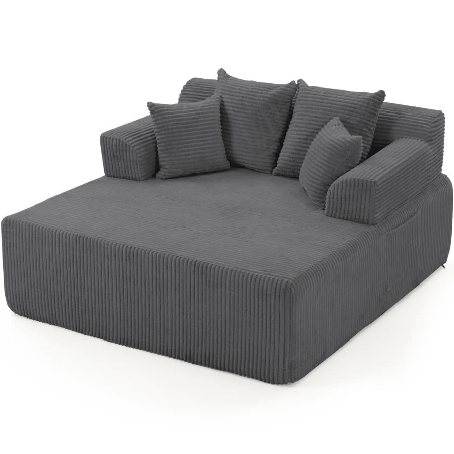 Bosmiller 58" Chaise Lounge Chair Indoor, Oversized Corduroy Boneless Sleeper Sofa Bed With Armrests & 4 Pillows, No Assembly For Living Room, Grey - Xám - Xem 1