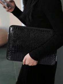 Slim Laptop Sleeve, Shock-Resistant Laptop Sleeve, Tablet Inner Sleeve, New Tablet Protective Case, Nylon Laptop Bag, Lightweight Women's Handbag, Stone Texture Handbag, Fashionable Chic Small Square Bag, Shoulder Bag - Black - View 1