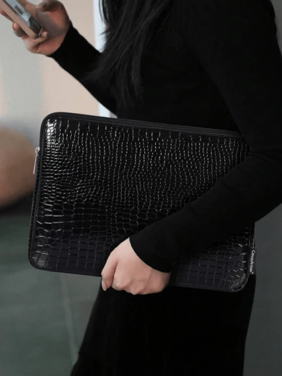 Smal laptopväska, Stötsäker laptopväska, Innerfodral för surfplatta, Nytt skyddande fodral för surfplatta, Laptopväska i nylon, Lätt handväska för kvinnor, Handväska med stenstruktur, Modern elegant liten fyrkantig väska, Axelväska