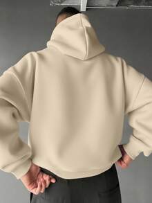 Men's Casual Street Style NYC Slogan Print Pocket Drawstring Hoodie, Spring/Autumn - Apricot - View 2