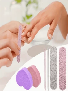 Set Of 3 Pink And Purple Sequin Nail Tools: Includes 1 Nail Buffer Block, 1 Heart-Shaped Double-Sided Sponge File, And 1 Strip-Shaped Double-Sided Nail File. Suitable For Manicures, Pedicures, And Polishing/Finishing In Jewelry Making, Featuring Shiny Pink Sequins. - Multicolor - View 1