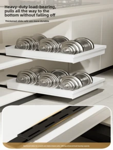 【易滑式橱柜收纳架】易滑式钢制橱柜收纳抽屉 - 可扩展，纳米膜粘合固定，节省空间，可调节，易于安装，适用于厨房和客厅的储物架（带滑轨） - 白色 - 查看 5