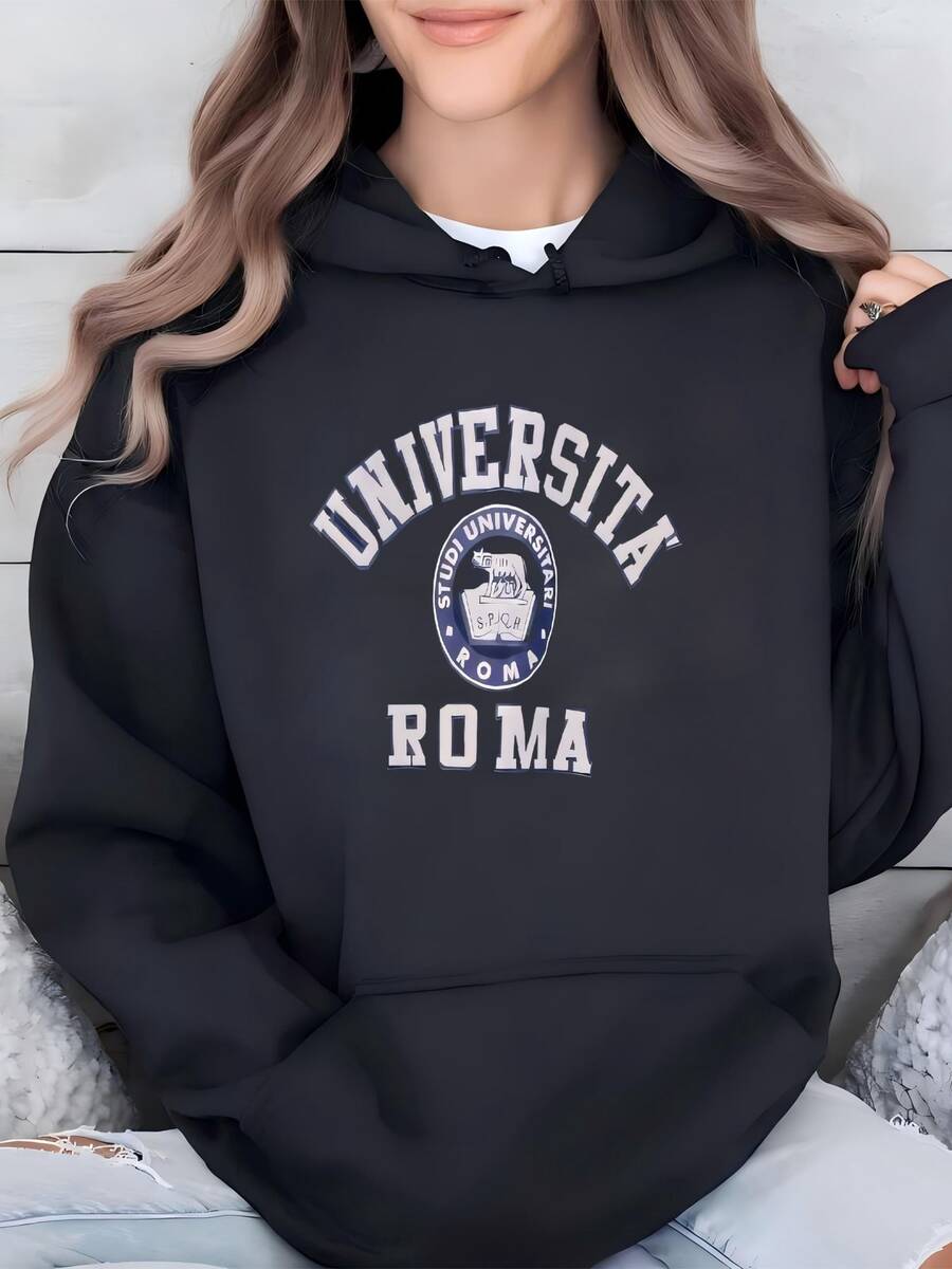 Women 90s Roma Italia Sweasweatshirt Medium Vintage Roma University Sweater Jumper Pullover Crewneck Navy Blue Size M Hoodie - màu đen - Xem 1