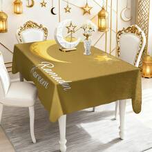 1/20 piezas Mantel de mesa para Ramadán con patrón de media luna y estrella dorada de poliéster para decoración del hogar, cocina, exterior, fiesta, restaurante durante el festival islámico