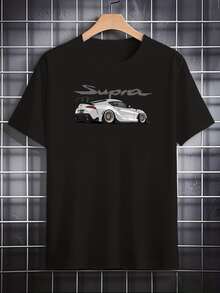 Street Racing Inspired Graphic Featuring A Sleek White Sports Car With Wide Body Kit Lowered Stance And Bold Supra Text 100% Cotton Tshirt For Men - màu đen - Xem 1