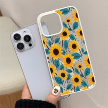 Patrón de girasol, carcasa de teléfono simple y de moda, compatible con iPhone 11 / 12 / 13 / 14 / 15 / 16 / Pro / Max y Galaxy plus / Pro / S22 / S23 / S24 / s25 / ultra / fe. Muy adecuado como regalo de vacaciones, regalo de San valentín. - Blanco - Ver 2