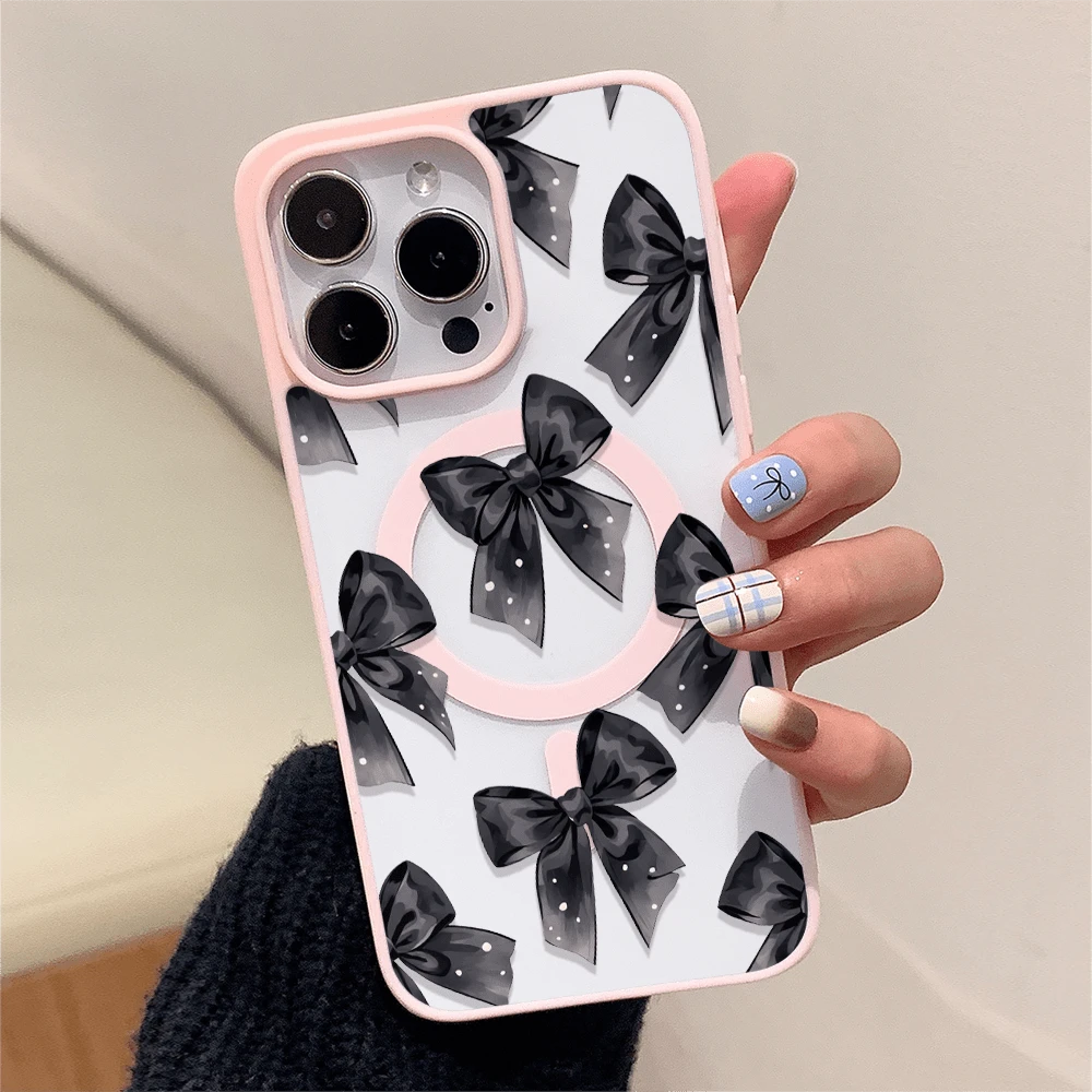Patrón de lazo, carcasa de teléfono simple y de moda, compatible con iPhone 11 / 12 / 13 / 14 / 15 / 16 / Pro / Max y Galaxy plus / Pro / S22 / S23 / S24 / s25 / ultra / fe. Muy adecuado como regalo de vacaciones, regalo de San valentín. - Rosa - Ver 1