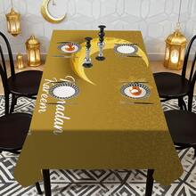 1/20 piezas Mantel de mesa para Ramadán con patrón de media luna y estrella dorada de poliéster para decoración del hogar, cocina, exterior, fiesta, restaurante durante el festival islámico