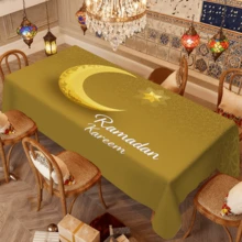 1/20 piezas Mantel de mesa para Ramadán con patrón de media luna y estrella dorada de poliéster para decoración del hogar, cocina, exterior, fiesta, restaurante durante el festival islámico