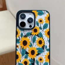 Patrón de girasol, carcasa de teléfono simple y de moda, compatible con iPhone 11 / 12 / 13 / 14 / 15 / 16 / Pro / Max y Galaxy plus / Pro / S22 / S23 / S24 / s25 / ultra / fe. Muy adecuado como regalo de vacaciones, regalo de San valentín. - Negro - Ver 2