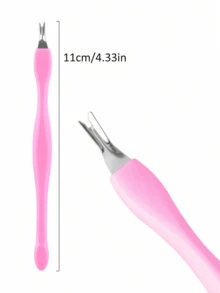 1 Set Of V-Shaped Cuticle Scissors+1 Set Of Small Nail Dust Removal Brush, V-Shaped Cuticle Film Fork, Nail Cuticle Remover, Push Rod Double Headed V-Shaped Fork Nail And Foot Care Cleaner, Household And Nail Salon Care Tool, With Handle - Multicolor - View 3