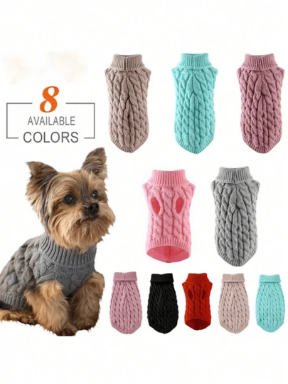 1pc High Collar Pet Sweater, Dog Sweater, Warm & Cozy, Machine Washable, Easy To Put On/Off, Soft Knitted Pet Jacket, Front Open Design, Machine Washable Knitted Pullover, Suitable For Small To Medium Dog Breeds