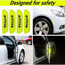 4pcs Open Door Reflective Stickers, Safety Warning Reflective Film, Car Door Anti-Collision Strips, Anti-Scratch Decorative Stickers - one-size - View 2