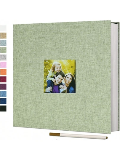 1 Stück selbstklebendes Fotoalbum, 40 leere Seiten mit Leineneinband, geeignet für 3x5, 4x6, 5x7, 8x10 Fotos, DIY Album mit beschreibbarem Papierkern, 4R/6 Zoll, 200 Foto Kapazität, Membranabdeckung Familienalbum